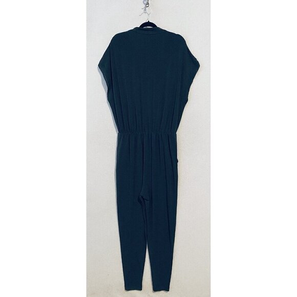 By Malene Birger Jumpsuit Womens Large Dark Green V Neck Pockets Crepe Silk Trim - Picture 4 of 6
